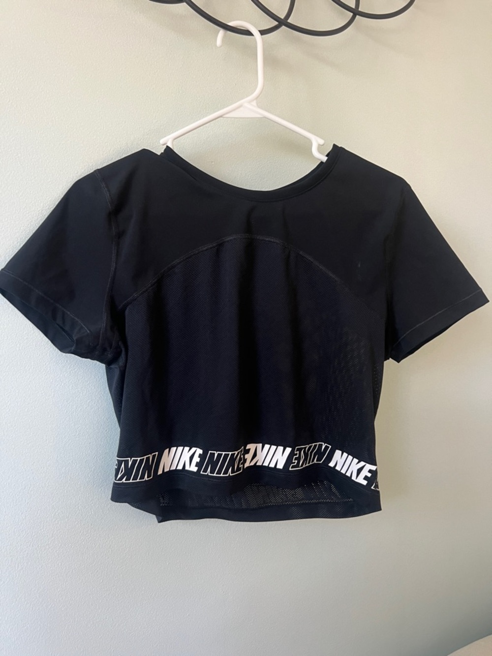 Nike Black Cropped Mesh Logo Top